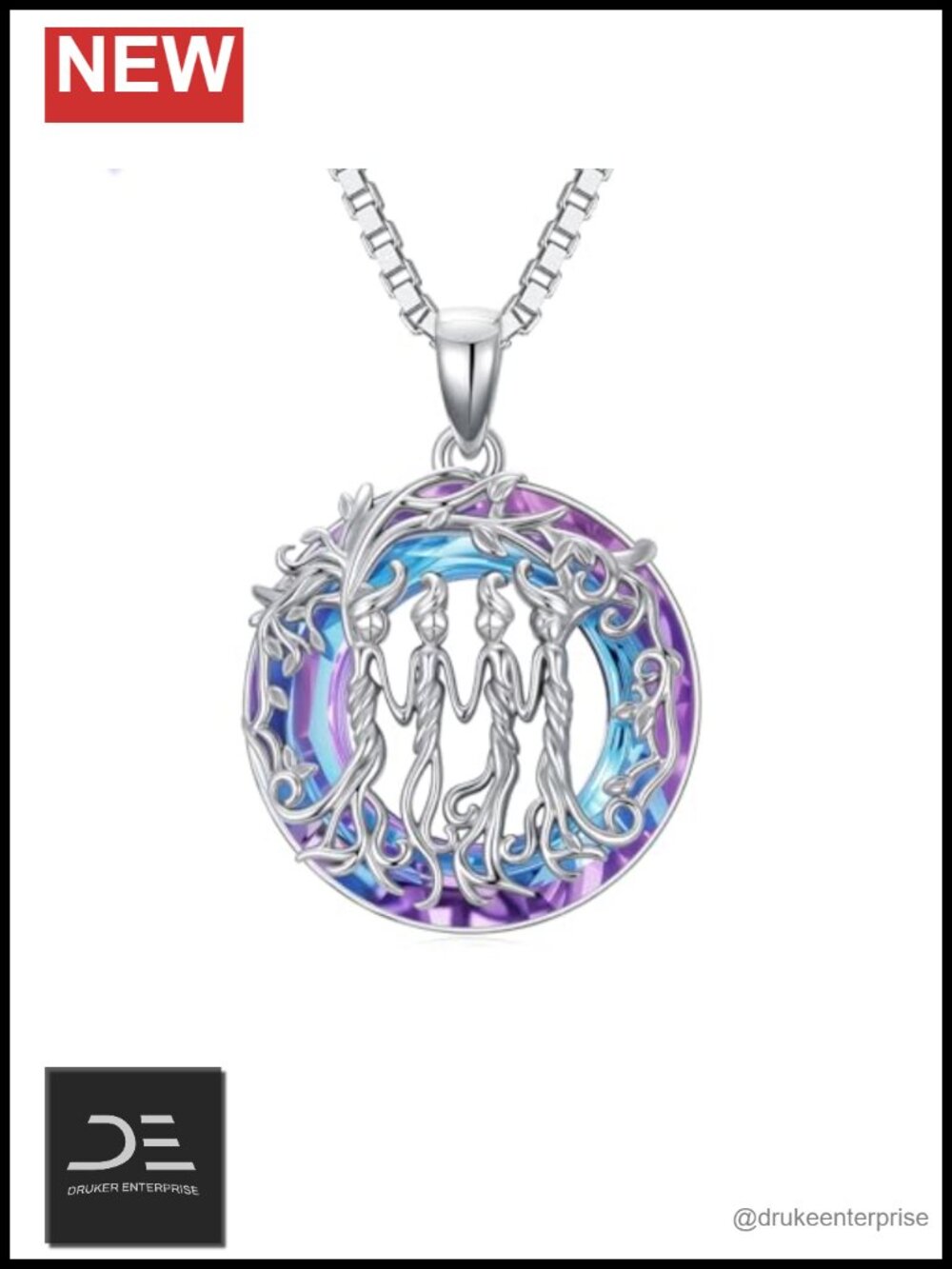 Sterling Silver Tree of Life Pendant Necklace Crystal Adjustable 18-20"